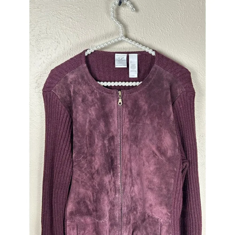 Emma James Suede Jacket Size Large Full Zip Wool Knit Maroon Coat Streetwear - Picture 7 of 11
